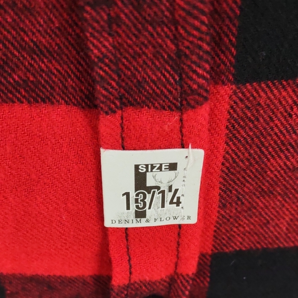 DENIM& FLOWER, Size 13/14,Kids Red and Black Plaid Shirt - Picture 5 of 17